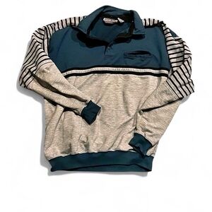 Men's Teal and Gray Striped Polo long sleeve  #vintage